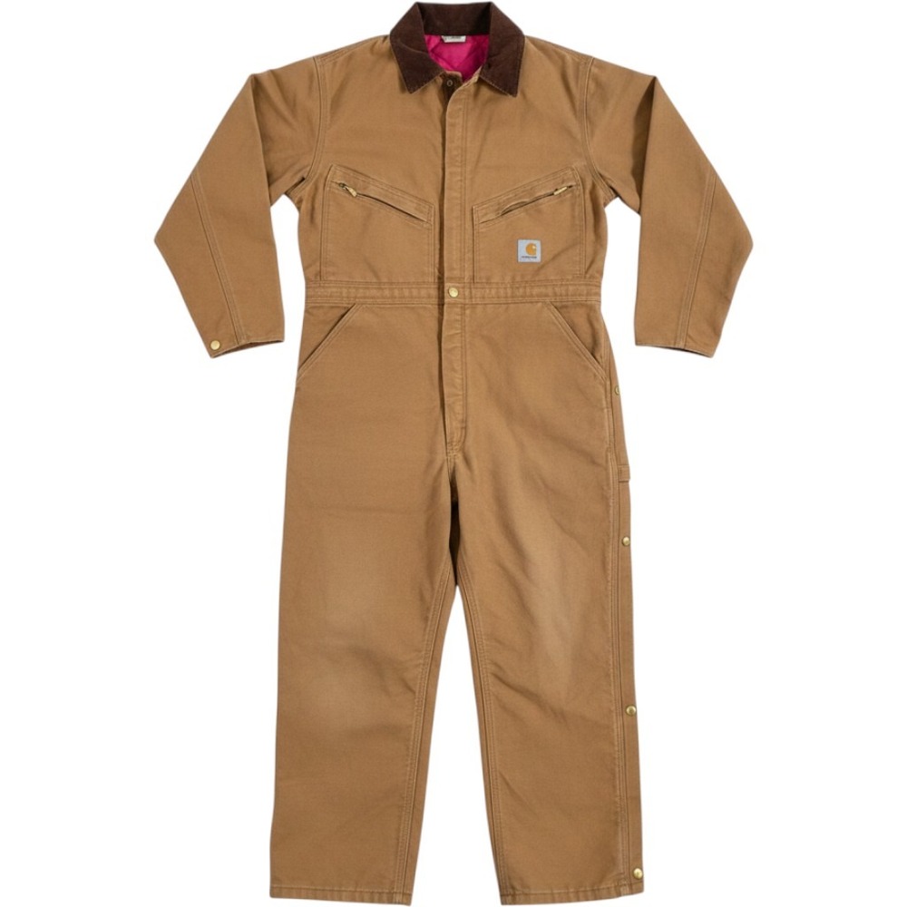 Carhartt X01 BRN Coveralls 42 Short Duck Canvas Quilt Lined Brown Work Jumpsuit